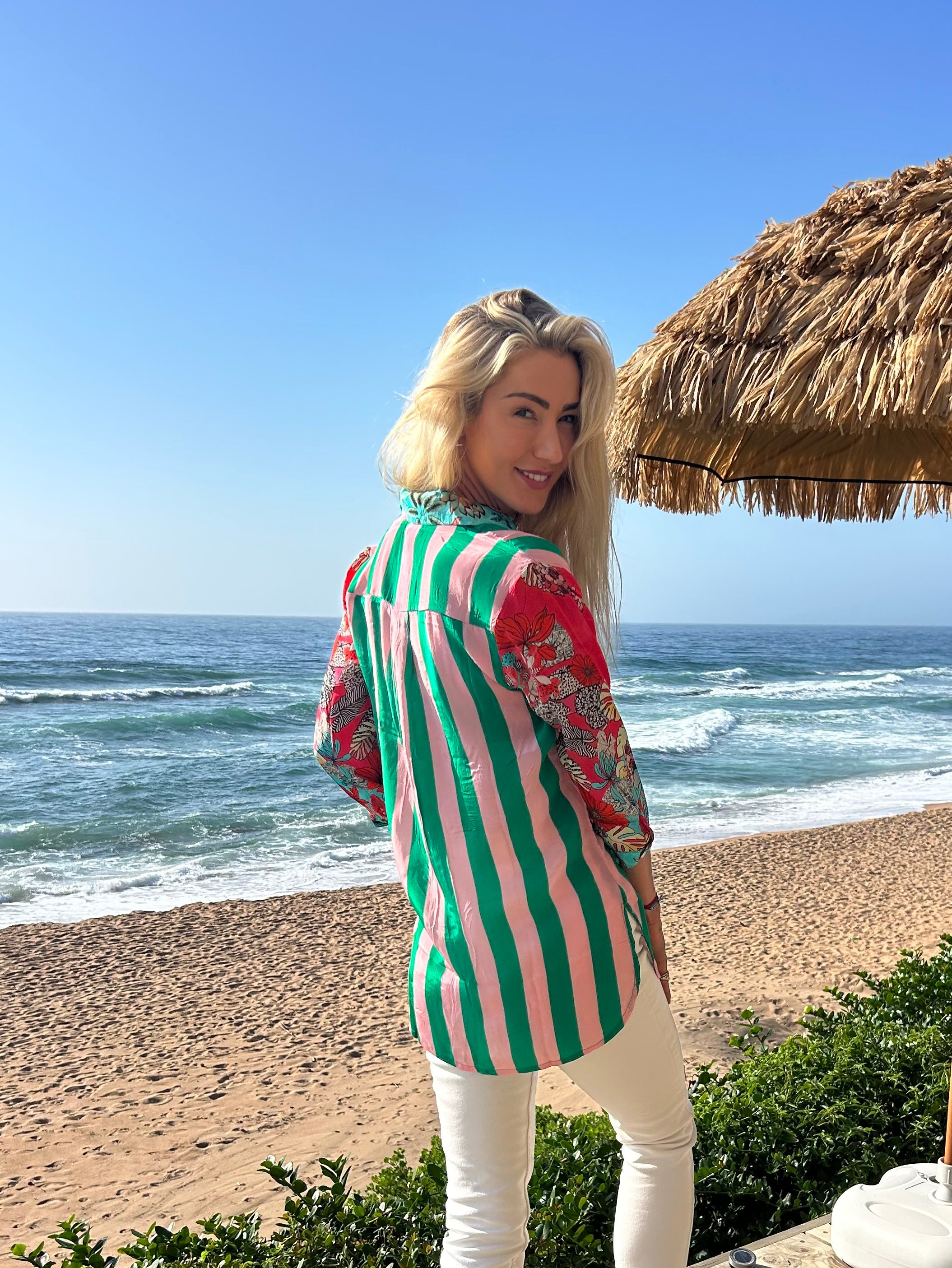 HAVANA COLLARED SHIRT / GREEN STRIPE