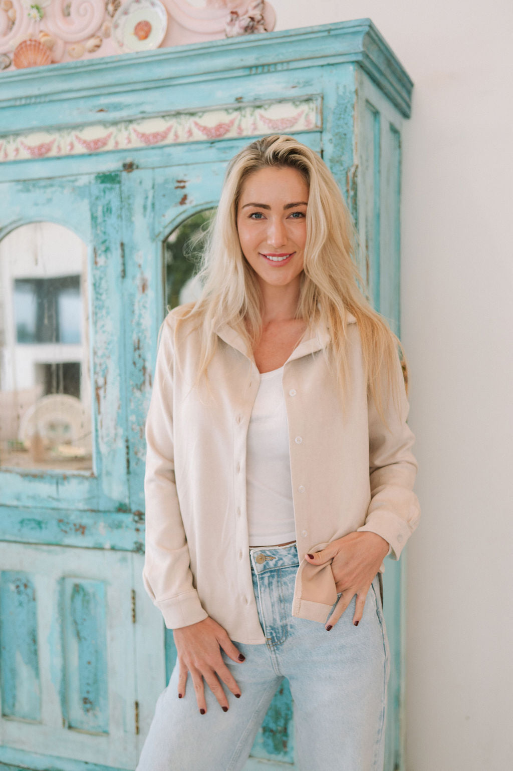 STRETCH LOUNGE SHIRT / CREAM SCUBA