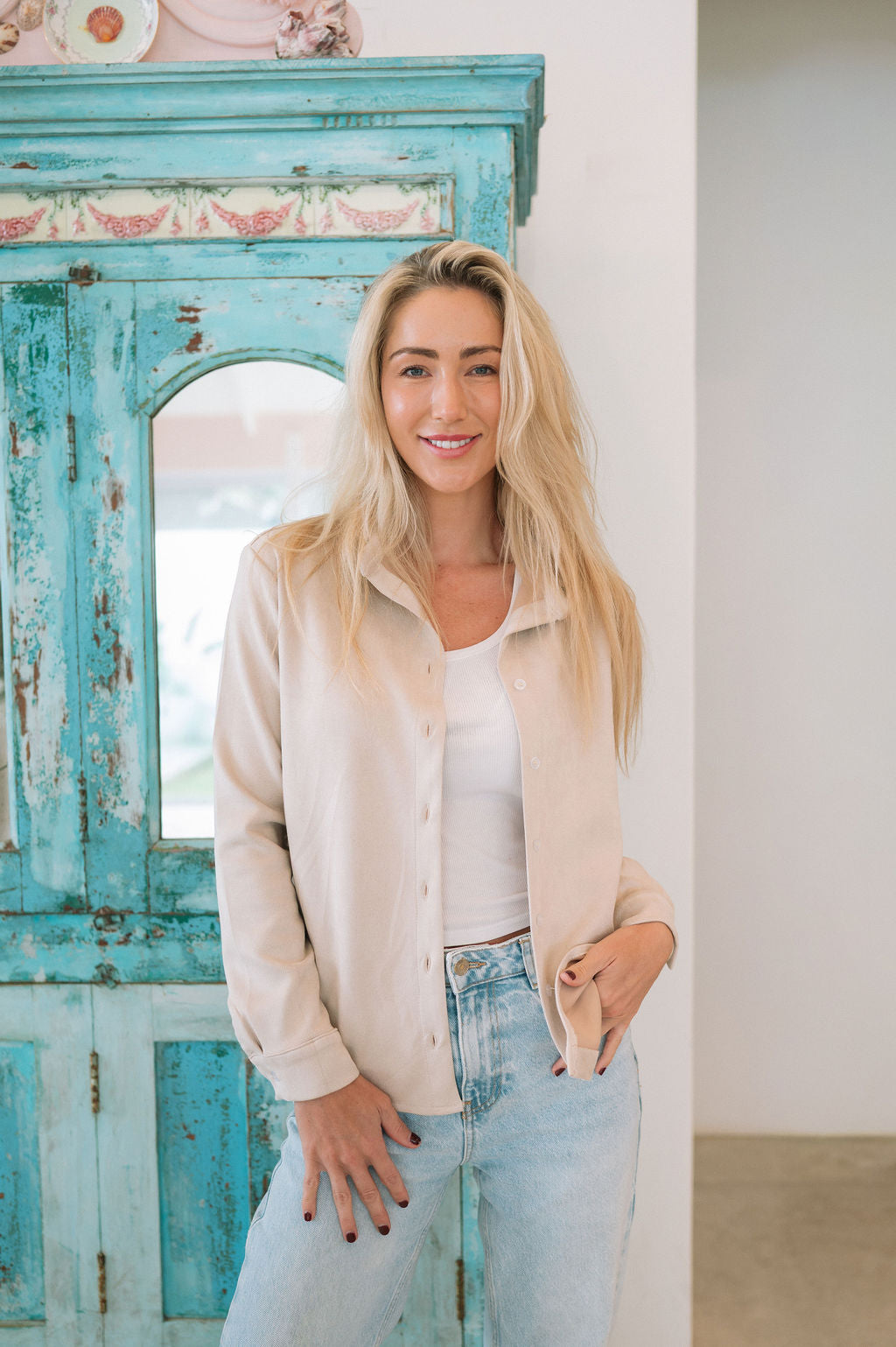 STRETCH LOUNGE SHIRT / CREAM SCUBA