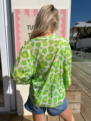 COTTON LEOPARD FRILL BLOUSE