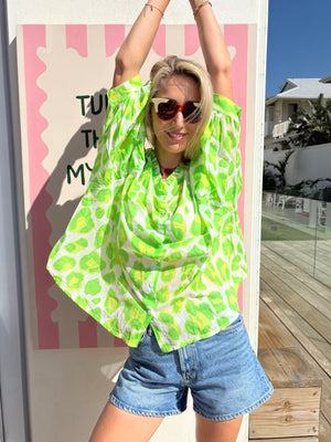 COTTON LEOPARD FRILL BLOUSE