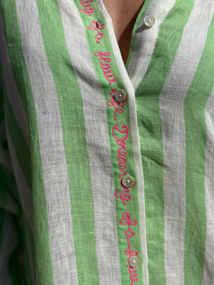 FRENCH LINEN / DEE DRESS GREEN STRIPE