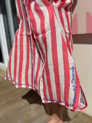 FRENCH LINEN / DEE DRESS MELON STRIPE