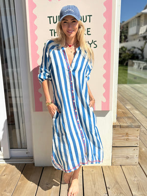 FRENCH LINEN / DEE DRESS BLUE STRIPE