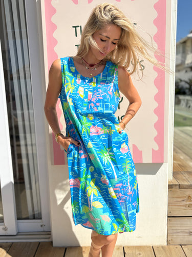 PALM BEACH / PINTUCK SLEEVELESS / MARBELLA BLUE