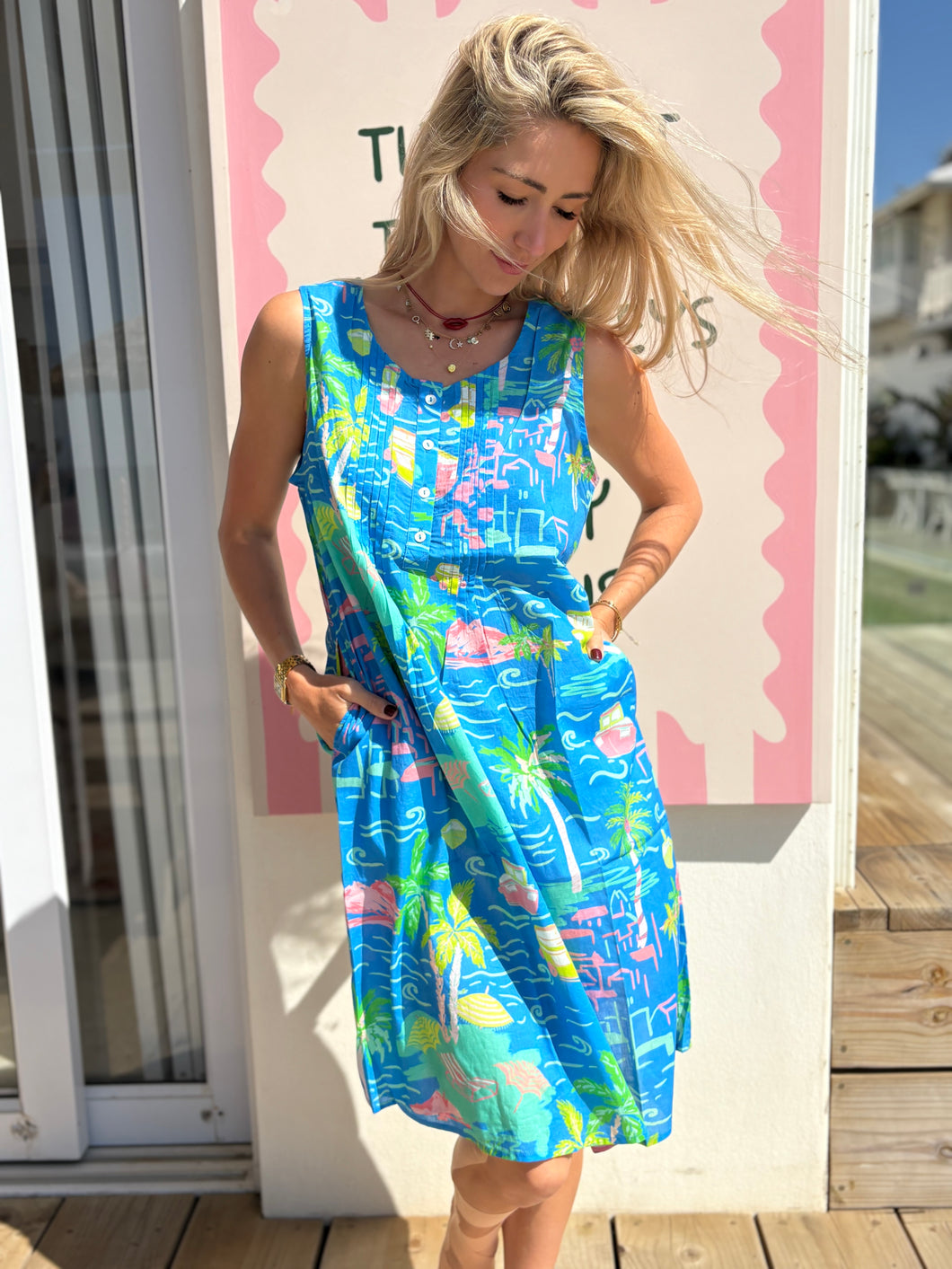 PALM BEACH / PINTUCK SLEEVELESS / MARBELLA BLUE