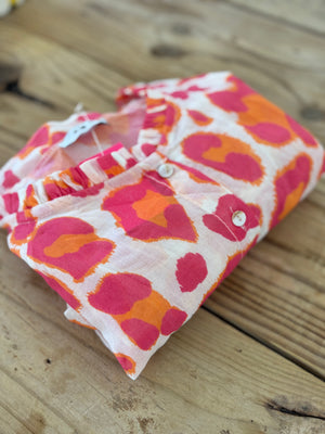 COTTON LEOPARD FRILL BLOUSE