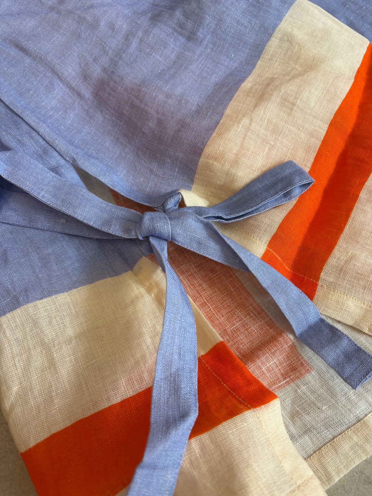 LINEN BOOB TUBE DRESS / BLUE & ORANGE