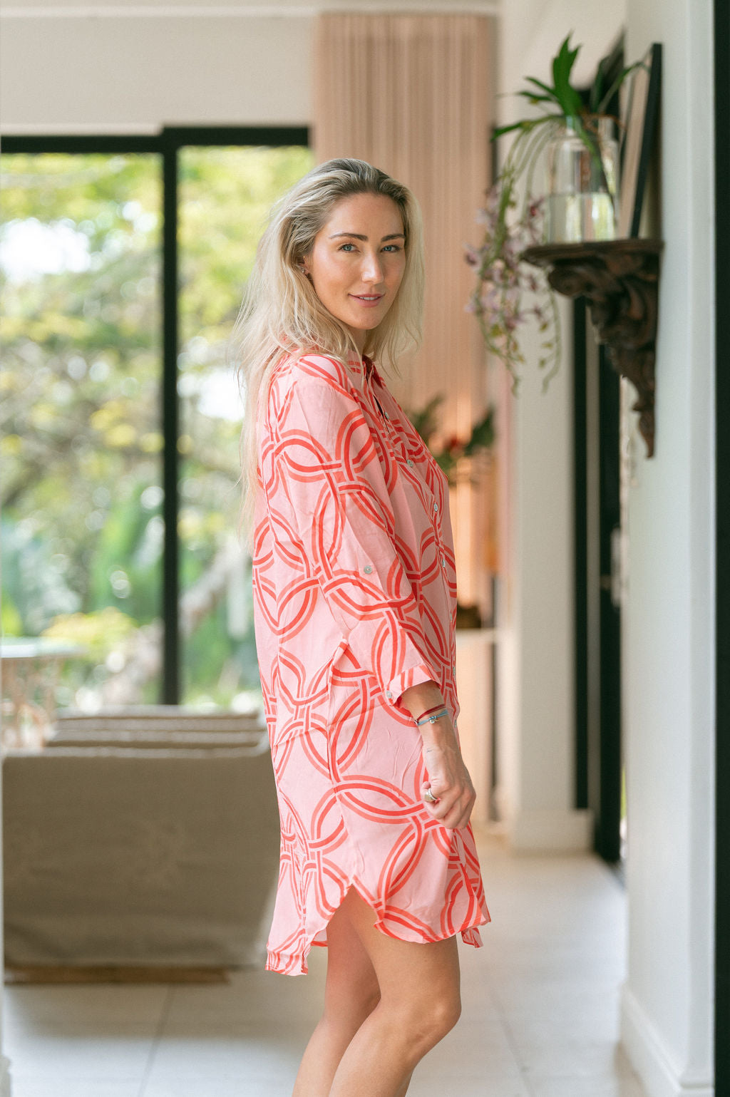 CLASSIC SHIRT DRESS / PINK TRELLACE