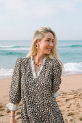 LEOPARD PRINT DRESS WITH RUFFLE TRIM