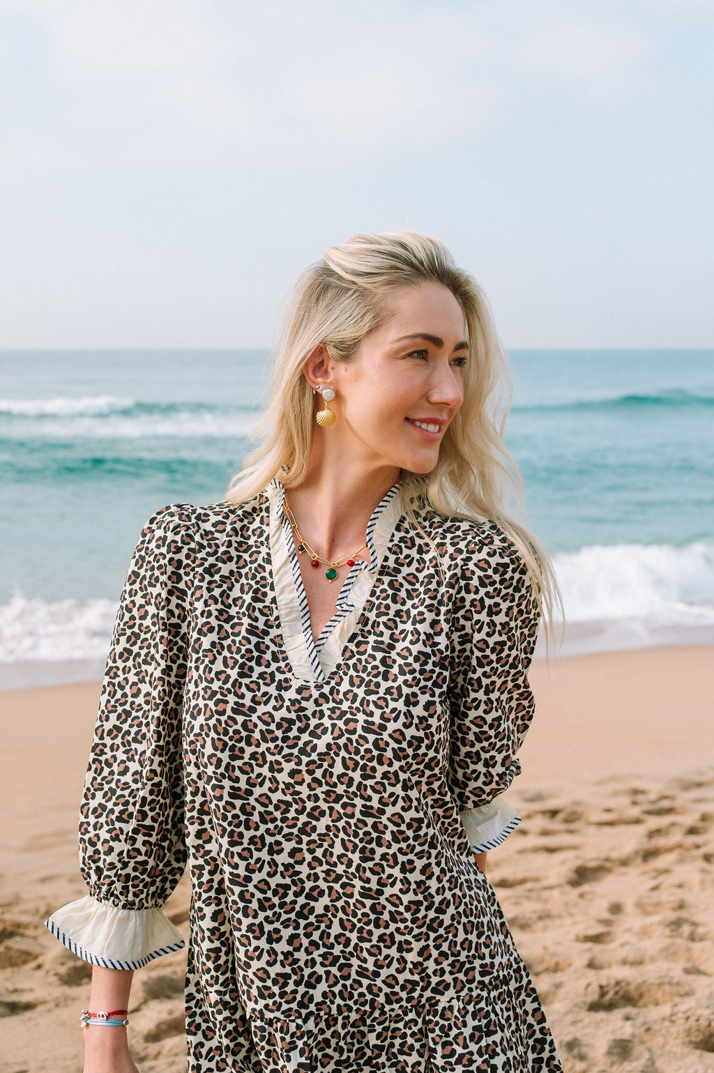 LEOPARD PRINT DRESS WITH RUFFLE TRIM
